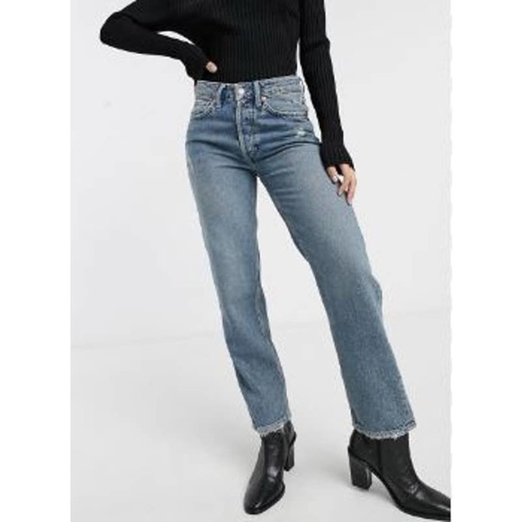 We The Free Fast Times Classic High Rise Button Fly Mom Jeans Size 24 Distressed - Picture 1 of 11
